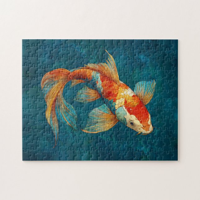 Vibrant Koi Fish Illustration Pussel (Horisontell)