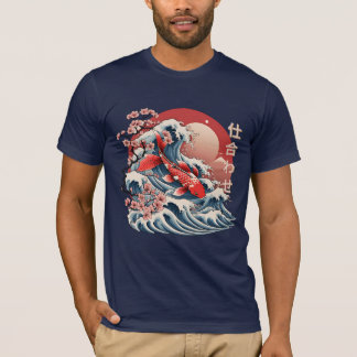 Vibrant Koi Fish Wave - Japansk Ukiyo-e T-shirt