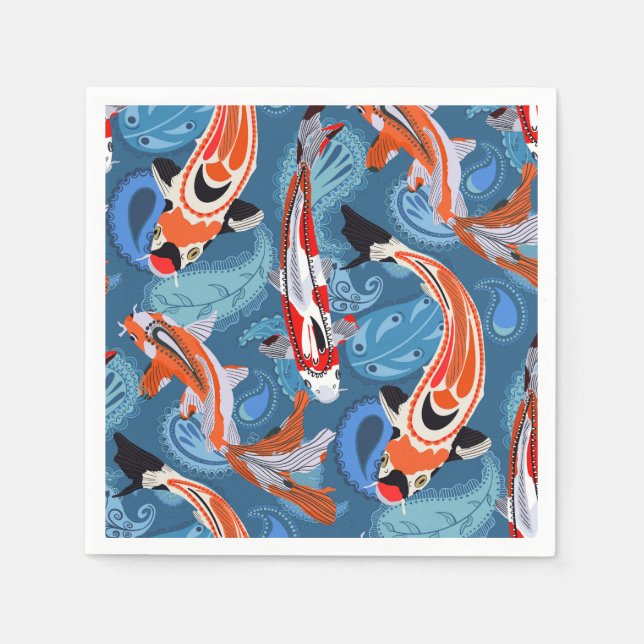 Vibrant Koi-fisk bland Paisley Mönster Pappersservett (Framsidan)