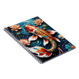 Vibrant Koi och Vacker Flowers Aquatic Scene Anteckningsbok