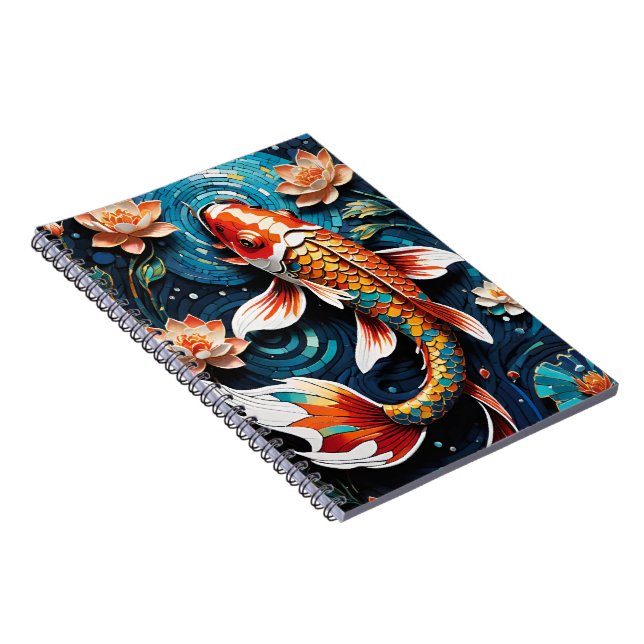Vibrant Koi och Vacker Flowers Aquatic Scene Anteckningsbok (Högra Sidan)