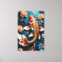 Vibrant Koi och Vacker Flowers Aquatic Scene