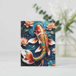 Vibrant Koi och Vacker Flowers Aquatic Scene Helg Vykort