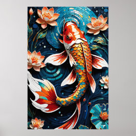 Vibrant Koi och Vacker Flowers Aquatic Scene Poster
