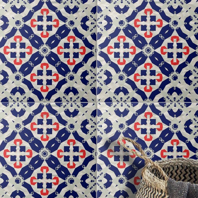 Vibrant Kor Mosaic i marinblå, röd och Grått Kakelplatta (Skapare uppladdad)