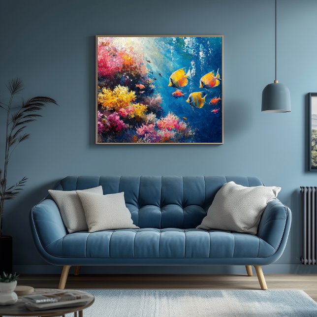Vibrant korallrev med tropisk fisk canvastryck (Tropical Fish Artwork)