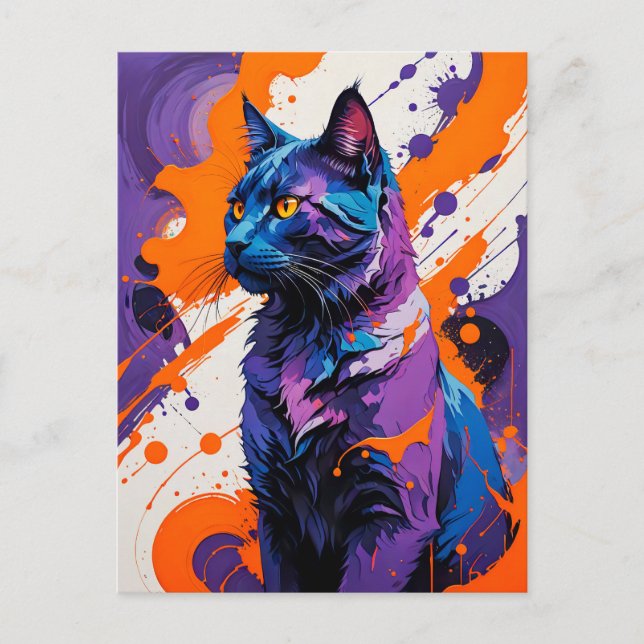 Vibrant kubist Cat Porträtt Vykort (Framsida)