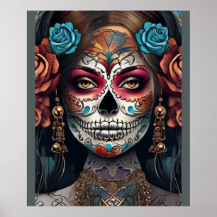 Vibrant kvinna: Day of the dead Sugar Skull Makeup Poster