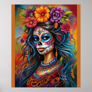 Vibrant kvinna i Sugar Skull Makeup Poster