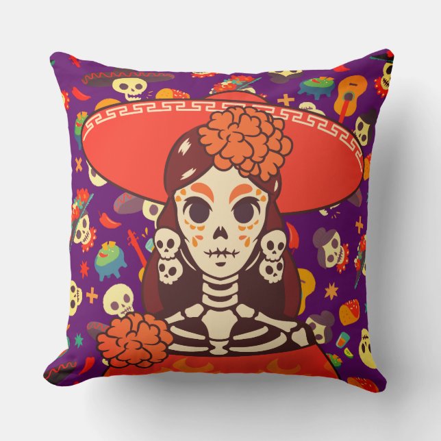 Vibrant La Catrina Kudde (Framsida)