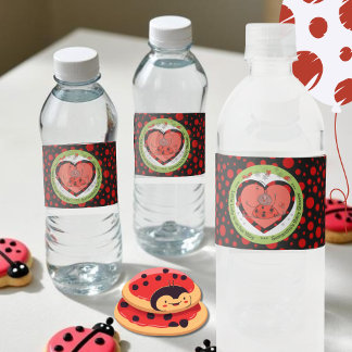 Vibrant Ladybug Polka Dot Water Bottle Label Vattenflaskor Etikett