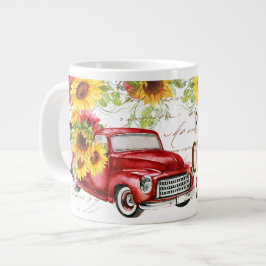 Vibrant Land Scene med Lastbil, solblommor, citat Jumbo Mugg