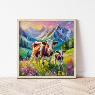Vibrant landskap på landsbygden med kor poster