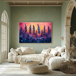 Vibrant Lavender Fält i sunset Himmel - Texturerad Poster