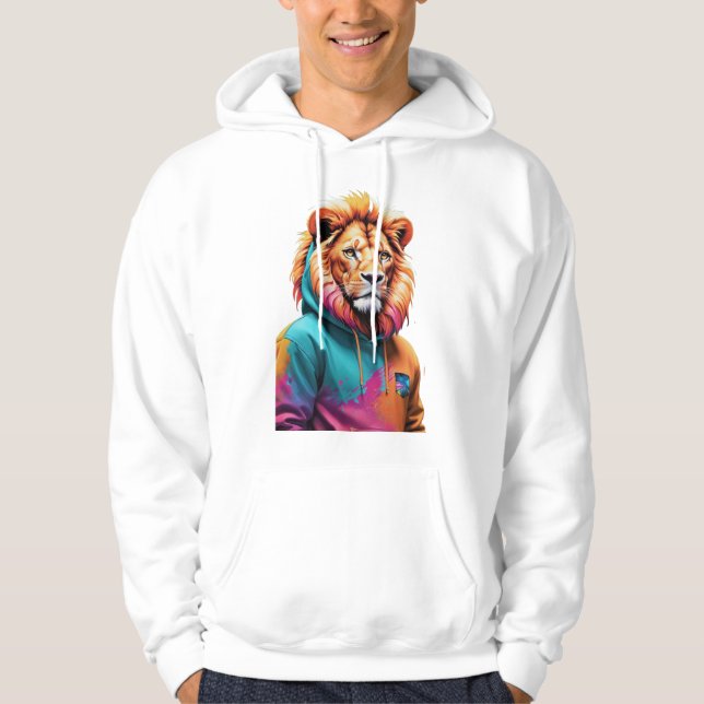 Vibrant Lejon Hoodie - Majestic Streetwear Fusion (Framsida)