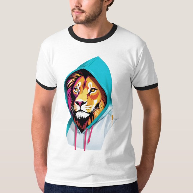 Vibrant Lejon Hoodie T-Shirt - djet animaliskt pro (Framsida)