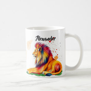 Vibrant Lejon med färgplattor Penseldrag Kaffemugg