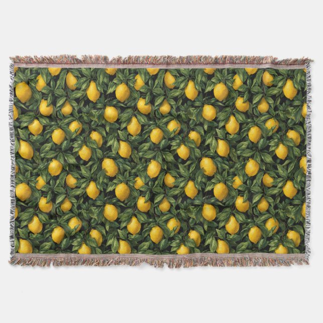 Vibrant Lemon Citrus Tree Pattern Filt (Framsidan)