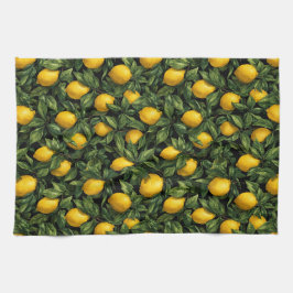 Vibrant Lemon Citrus Tree Pattern Kökshandduk