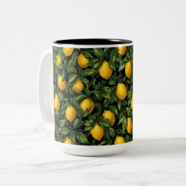Vibrant Lemon Citrus Tree Pattern Två-Tonad Mugg