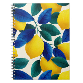 Vibrant Lemon och Blue Löv Watercolor Mönster Anteckningsbok