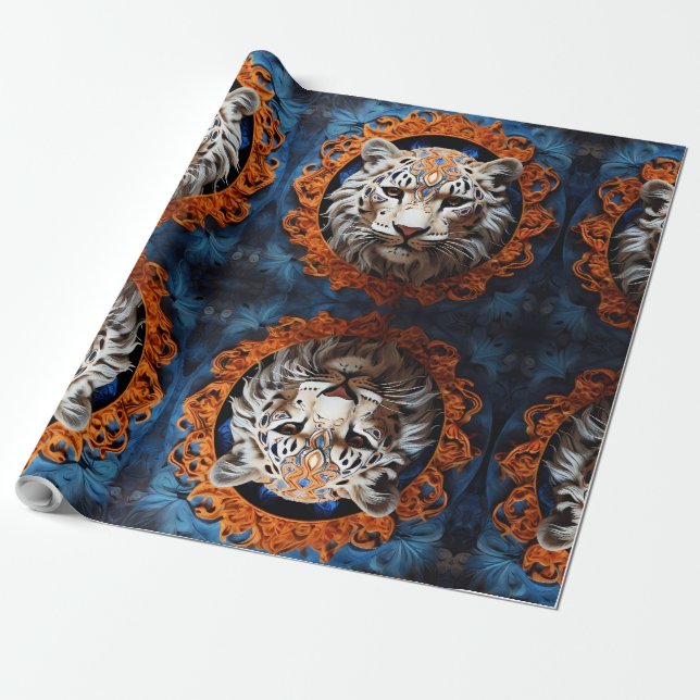 Vibrant Leopard med Blommigt Motifs Presentpapper (Utrullad)