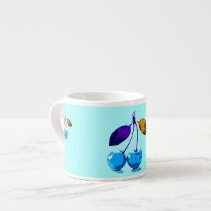 Vibrant Lght Blue Cherries Pop Art Espressomugg