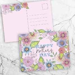 Vibrant Lila för Rosa Blodblommor Mors dag Vykort