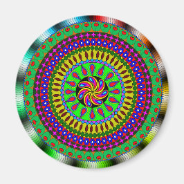 Vibrant Lila, Grönt, Red Mandala Magnet