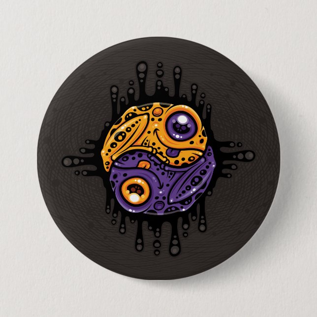 Vibrant Lila och Guld Poison Dart Frog Yin Yang Knapp (Framsida)