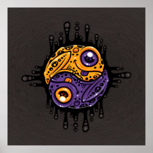 Vibrant Lila och Guld Poison Dart Frog Yin Yang Poster