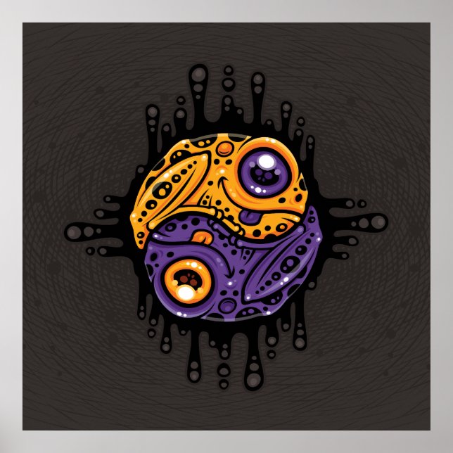 Vibrant Lila och Guld Poison Dart Frog Yin Yang Poster (Framsidan)