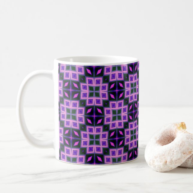 Vibrant Lila och Rosa Geometric Diamond Mönster Kaffemugg (Med munk)