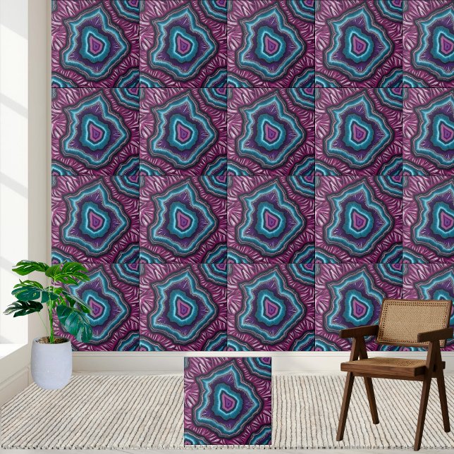 Vibrant Lila och Teal Geode Tile Kakelplatta (Vibrant Purple and Teal Geode Tile)