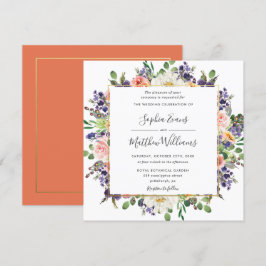 Vibrant Lila Peach Ivory  Blommigten Bröllop Inbjudningar