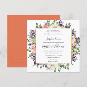 Vibrant Lila Peach Ivory  Blommigten Bröllop Inbjudningar