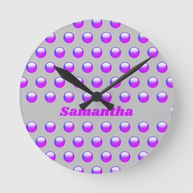 Vibrant Lila Polka Dot Mönster Geometric Modern Rund Klocka (Framsida)