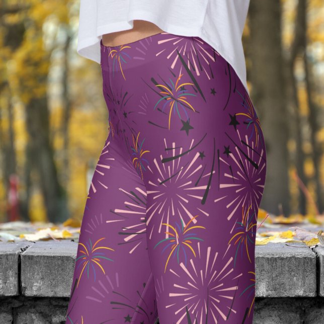 Vibrant Lila Starburst Mönster Leggings (Starburst over Byzantium Purple)