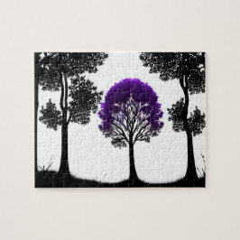Vibrant Lila Träd Silhouette Forest Pussel