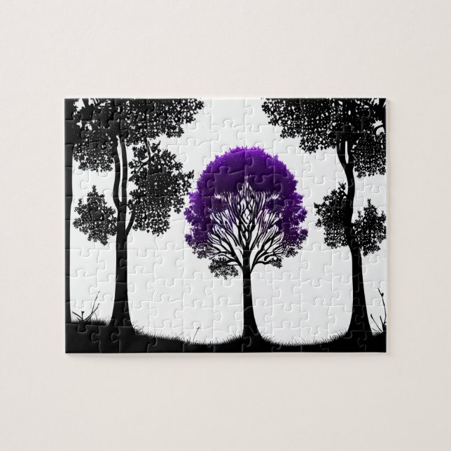 Vibrant Lila Träd Silhouette Forest Pussel (Horisontell)
