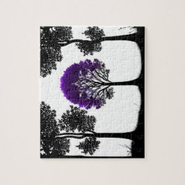 Vibrant Lila Träd Silhouette Forest Pussel