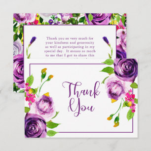 Vibrant Lila Watercolor Bouquet Möhippa  Tack Kort
