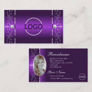 Vibrant Lila White Squiggled Jewels Logotyp & Phot Visitkort