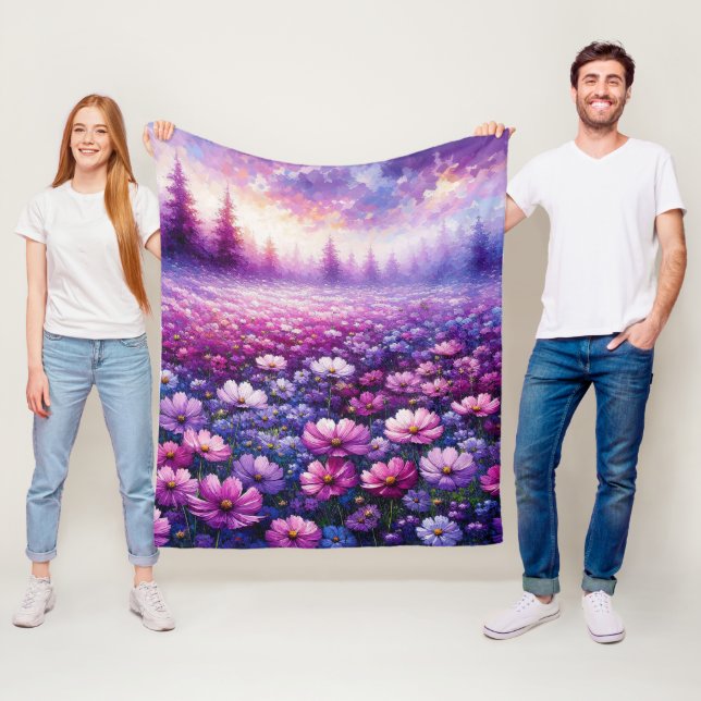 Vibrant Lila Wildblomme Fält Ligcape Fleecefilt (På plats)
