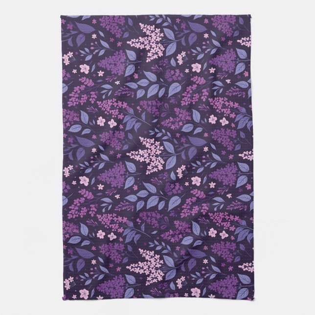 Vibrant Lilac-Blommönster Kökshandduk (Vertikal)