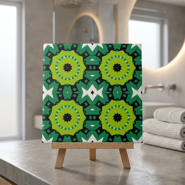 Vibrant Lime Green Black & White Geometric Mönster Kakelplatta (Skapare uppladdad)