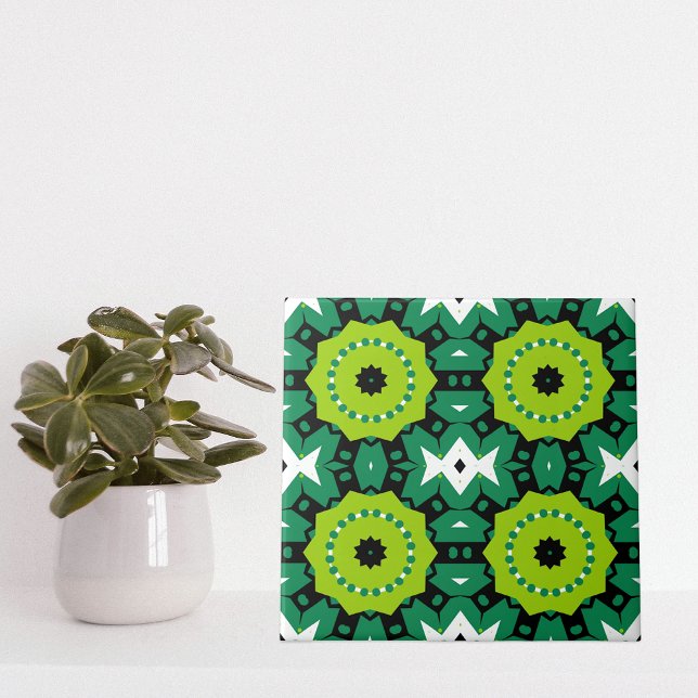 Vibrant Lime Green Black & White Geometric Mönster Kakelplatta (Skapare uppladdad)