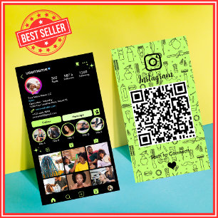 Vibrant Lime Green Salon Instagram Social QR Visitkort
