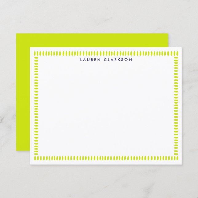 Vibrant Lime Hand Painted Striped Frame Note Card Inbjudningar (Fram/baksida)