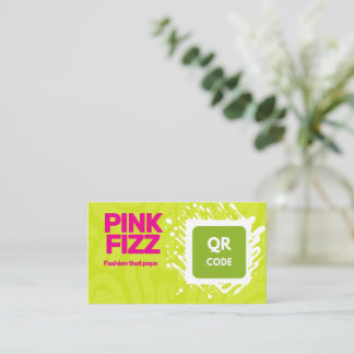Vibrant Limegrön och Rosa Typografi QR-kod Visitkort